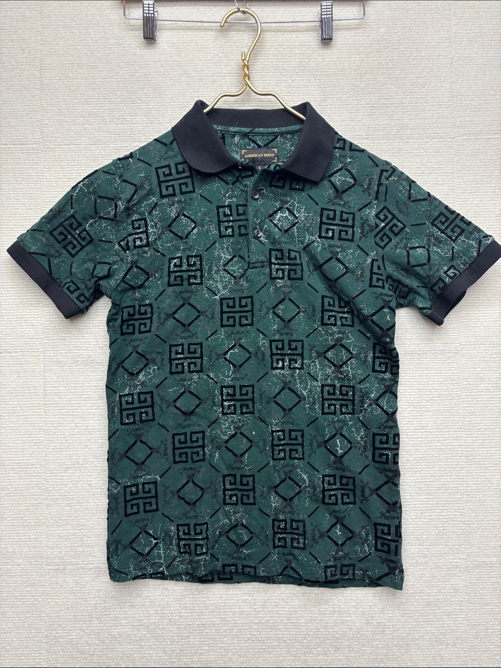 American Breed | small Men's Green Patterned Polo Shirt - Classic Collar